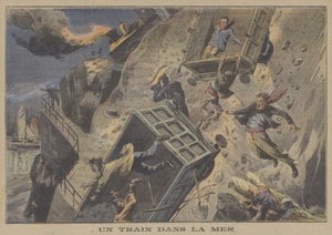 Een trein die in zee valt door French School