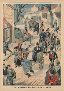 Een bruiloft op handkarren, achteromslag illustratie uit Le Petit Journal, supplement illustre, 5 april 1914