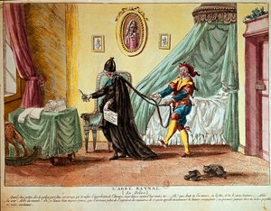 Abbé Raynal in een delirium, ca. 1790 (handgekleurde ets)