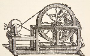 Abbe Nollets elektriciteitsmachine, 1746, kopie door Boris Mestchersky (d.1957) illustratie uit Histoire de la Nation Francaise, Sciences, Volumes I & II, door Gabriel Hanotaux (1853-1944), 1924 door French School
