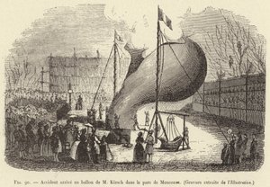 Ongeluk met de luchtballon van M Kirsch in het park van Monceaux