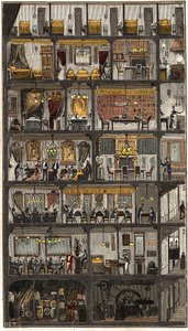 Accommodatie in Parijs - Doorsnede van een Parijs huis 1885 - Doorsnede van een huis in Parijs in 1885. in “La Nature. Revue des sciences et de leurs applications aux arts et à l