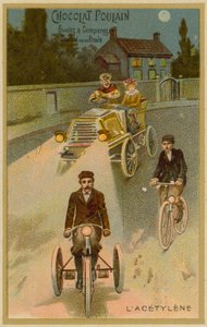 Acetyleen koplampen op een motorauto en een motorfiets