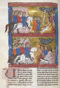 Add. 15268, f.75v Oedipus, gevonden door Polybus, Koning van Korinthe, illustratie uit 