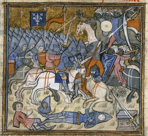 Kruisvaarders vechten tegen Saracenen, illustratie uit de 