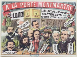 Advertentie voor een uitverkoop van kleding in het Parijse warenhuis La Porte Montmartre, ca. 1880