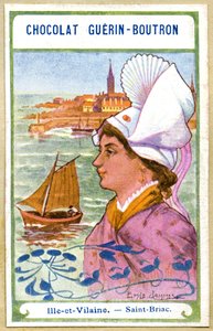 Advertentie chromolithografie van Chocolates Guerin Boutron, de hoofdtooien van de regio