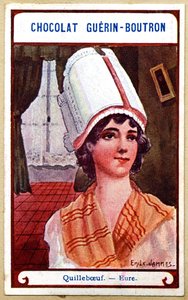 Reclamechromolithografie van chocolaatjes Guerin Boutron, de hoofdtooien van de regio