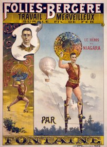 Advertentie voor Folies-Bergère, Travail Merveilleux sur le Fil de Fer par Fontaine, uitgegeven in Parijs 1870-1890