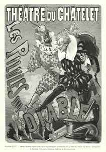 Affiche met twee hoofdpersonen van de feërie Les Pilules du Diable, Seringuinos en Sottinez