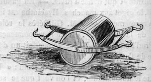 Landbouwmachine: een mestverspreider gepresenteerd op de Parijse landbouwwedstrijd in 1860. Gravure in 