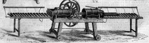 Landbouwmachine: een machine voor het maken van drainagebuizen gepresenteerd op de Landbouwtentoonstelling van 1860 in Parijs - Gravure in 