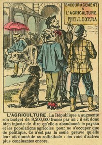 Landbouw illustreert de voordelen van de Derde Republiek voor landbouwinvesteringen en de zorg voor de boerenbevolking. Gravure in 
