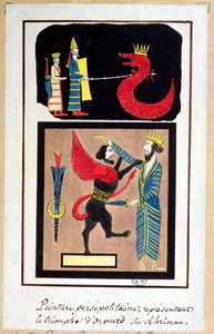 Ahura Mazda triomfeert over Angra Mainyu, kopie van een fries uit Persepolis door French School