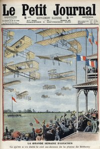 Luchtshow gehouden in Betheny, Frankrijk, illustratie uit de Franse krant Le Petit Journal - Luchtvaartbijeenkomst in Betheny (Marne) In 