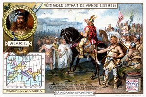 Alarik I, koning van de Visigoten, presenteert zich voor de derde keer voor Rome in 410 en eist de overgave van de stad door French School