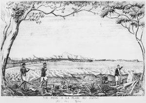 Album van het Isle of Pines, uitzicht vanaf het Pines strand, 1877 door French School