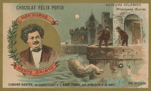 Alexandre Dumas en een scène uit De Graaf van Monte Cristo door French School
