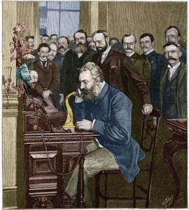 Alexander Graham Bell (1847-1922) opende de langeafstandsverbinding New York-Chicago, 18 oktober door French School