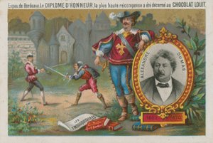 Alexandre Dumas en een scène uit De Drie Musketiers door French School