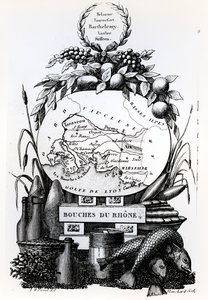 Allegorische kaart van het departement Bouches-du-Rhône, ca. 1830 door French School