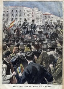 Amerikaanse Hispano Oorlog (of Ramp van 1898) - patriottische demonstratie in Madrid in 1898 in aanwezigheid van Koningin Maria Christina van Spanje (1858-1929) - gravure in 