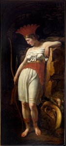 Allegorie van de Nieuwe Wereld van Amerika als een jonge Indiaanse vrouw met veren en een boog en pijlen