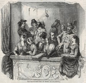 Een avant-scène lodge in het Luxemburg theater in Parijs in de 19e eeuw - Gravure in 