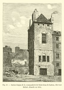 Oude donjon van de commanderij van Saint-Jean de Latran, genaamd Bichat toren, gesloopt in 1854 door French School