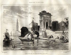 Ancona - Ancona - Italië - De Boog van Trajanus, oud Romeins werk toegeschreven aan Apollodoro - De Boog bevindt zich in Ancona - Gravure uit 