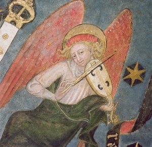 Engel muzikant die een viool speelt (detail) door French School