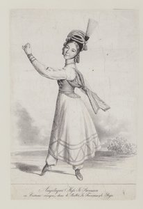 Angelique St Romain Mees in Kozakkenkostuum voor het ballet La Francaise et le Raja door French School