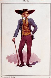 Anjou-boerenkostuums. 19e-eeuwse gravure. Parijs, Decoratieve Kunsten