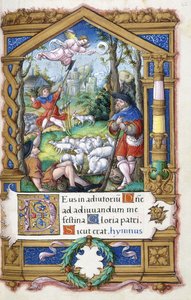 Aankondiging aan de herders, uit een Getijdenboek gemaakt voor Francois I, c.1532-1540 door French School