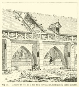 Arcades aan de kant van de rue de la Ferronnerie, met de Dodendans