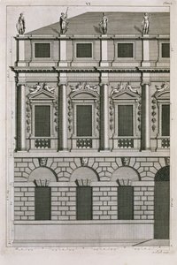 Architectonisch ontwerp dat Palladiaanse verhoudingen demonstreert, gegraveerd door Bernard Picart (1673-1733) ca. 1716 door French School