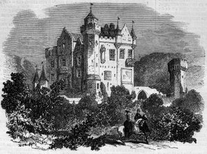 Architectuur: buitenaanzicht van Abbotsford Castle (1824), waar schrijver Walter Scott woonde. Schotland door French School