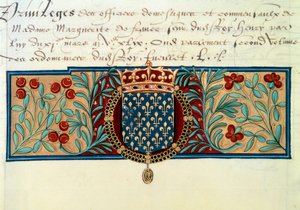 Wapens van Frankrijk (omgeven door de ketting van de Orde van Sint-Michiel en bekroond door de koninklijke kroon)