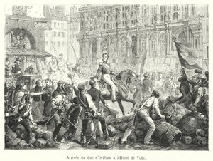 Aankomst van de hertog van Orléans bij het stadhuis (gravure) door French School