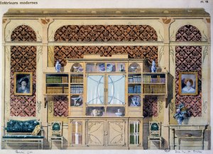 Art nouveau stijl bibliotheek, illustratie uit het tijdschrift Interieurs Modernes door French School