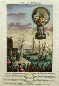Opstijging van een Montgolfière heteluchtballon in Calais in 1785 door French School