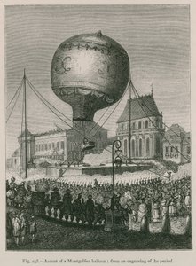 Opstijging van een Montgolfierballon (van een gravure uit de periode) door French School