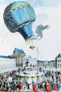 De opstijging van de Montgolfier broers heteluchtballon voor de koninklijke familie in Versailles in 1783 door French School