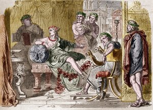 Aspasia van Milete de Griekse courtisane van de 5e eeuw v.Chr. Gravure door French School