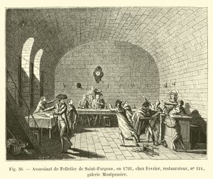 Moord op Pelletier de Saint-Fargeau, in 1793, bij Fevrier, restaurateur, nr. 114, Montpensier galerij