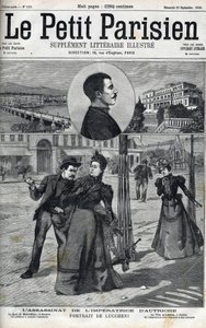 Moord op keizerin Elisabeth van Oostenrijk (Sissi) door de Italiaanse anarchist Luccheni in Genève in 1898. Omslag van 
