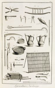 Assortiment van tuingereedschap, uit de Encyclopedie des Sciences et Metiers door Denis Diderot (1713-84) gepubliceerd ca. 1770