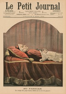In het Vaticaan, paus Leo XIII opgebaard, voorpagina illustratie van 