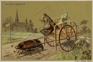 Au Bon Marche kaarten met antropomorfe insecten door French School