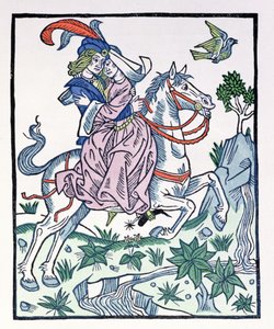 Aucassin en Nicolette op een paard, uit de vroege 13e-eeuwse chantefable Aucassin et Nicolette